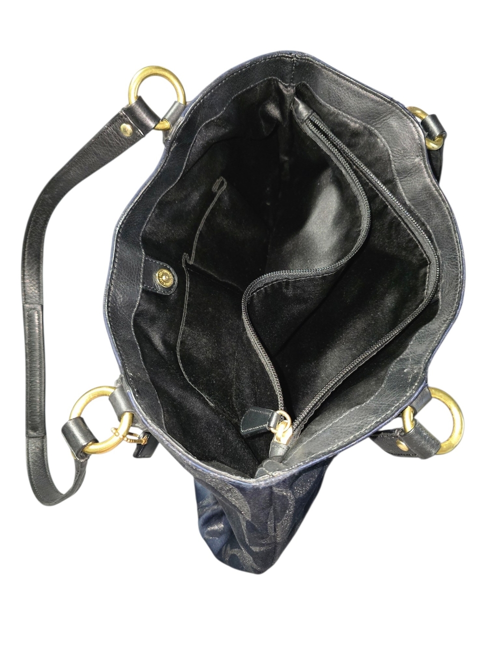 Coach Navy Metallic Canvas Signature Jacquard Tote with Black Leather Trim - Picture 3 of 7